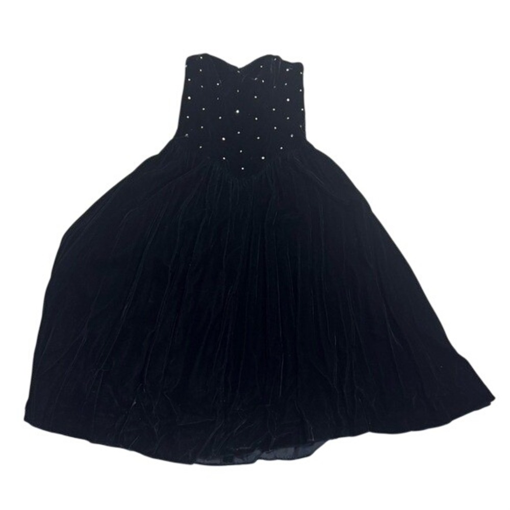 Positively Ellyn Vintage Women's Black Velvet Rhinestone Dress Y2k Whimsigoth